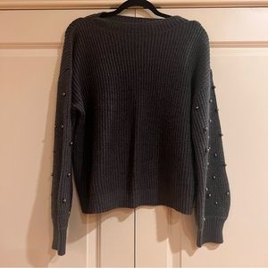 ANA - DARK GRAY SWEATER WITH BEAD DETAILS ON ARMS